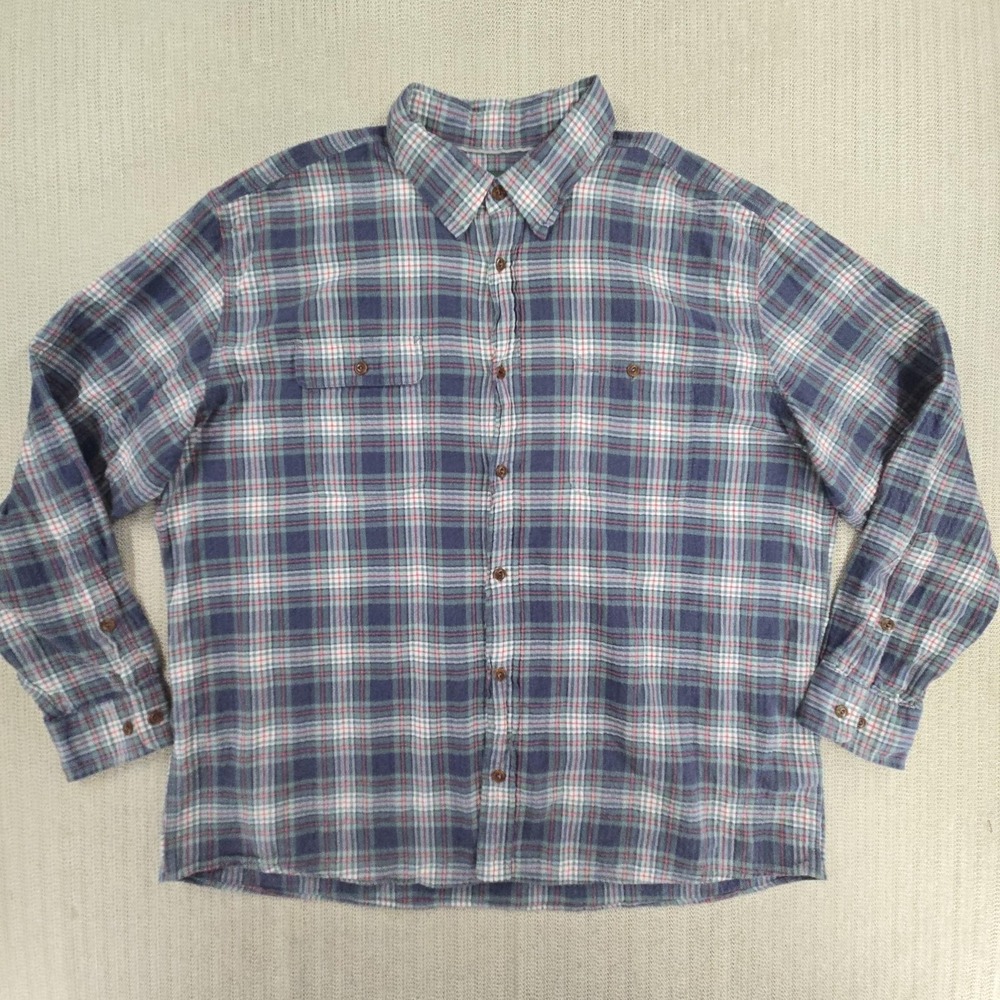 Orvis Shirt Mens 2XL Blue Plaid Flannel Long Sleeve Button Up Active Fit Stretch